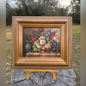 M.AARON ORIGINAL OIL ON CANVAS FLORAL PAINTING